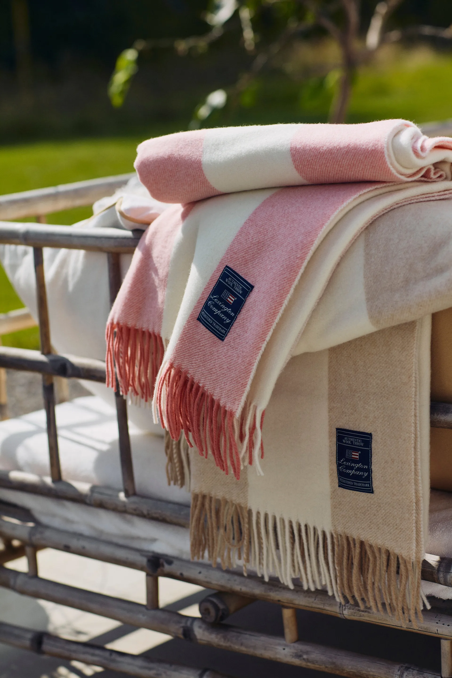 Block Striped Recycled Wool pläd 130x170 cm, Oat-White Lexington