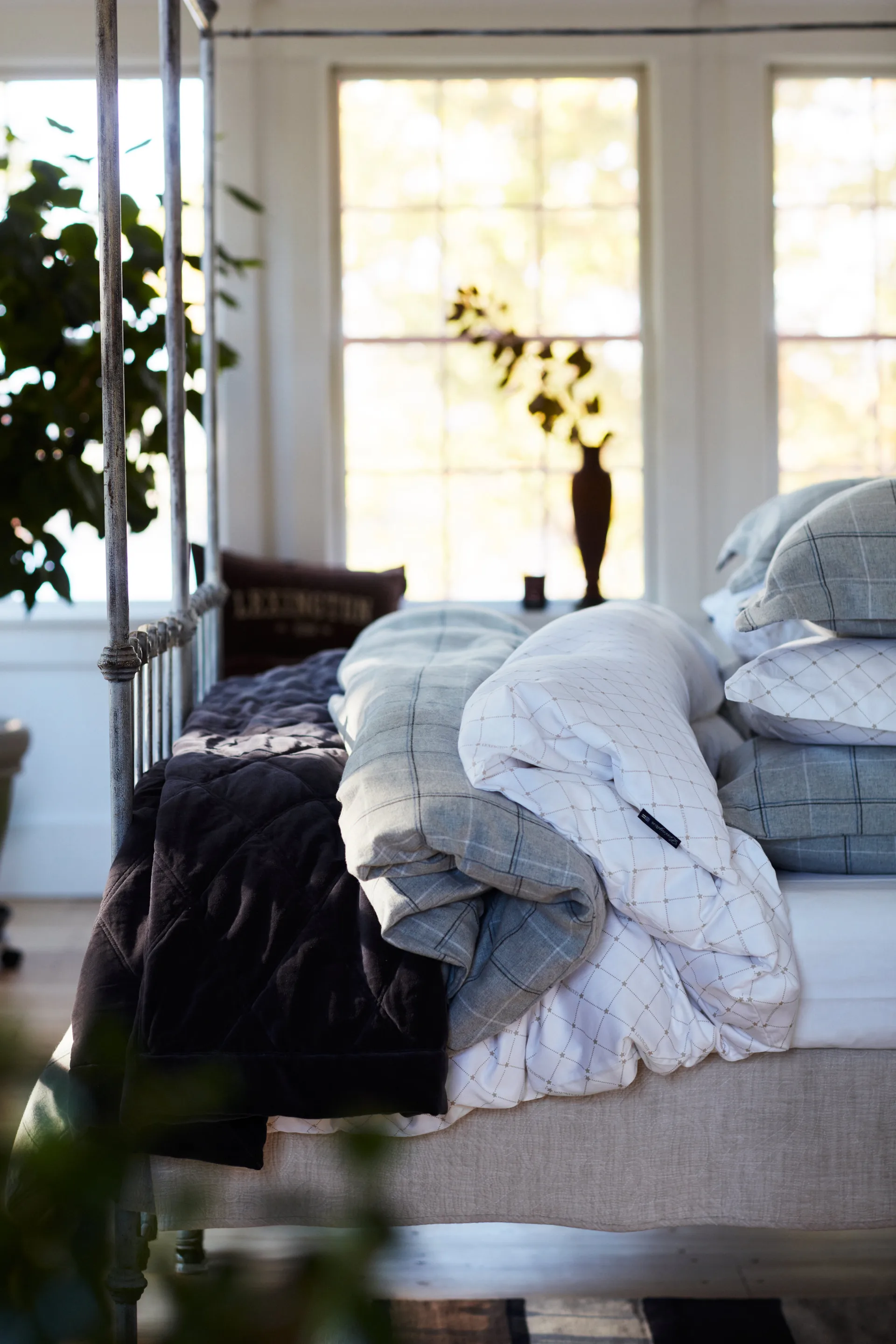 Checked Cotton Flannel örngott 50x60 cm, Light gray-dove Lexington