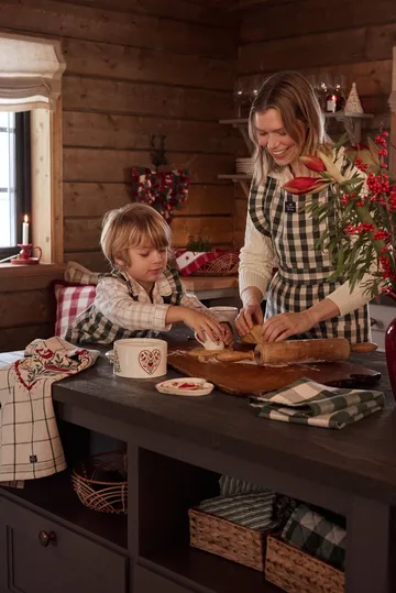 Checked cotton linen barnförkläde - Green-Light beige-red, 4-6 år - Lexington