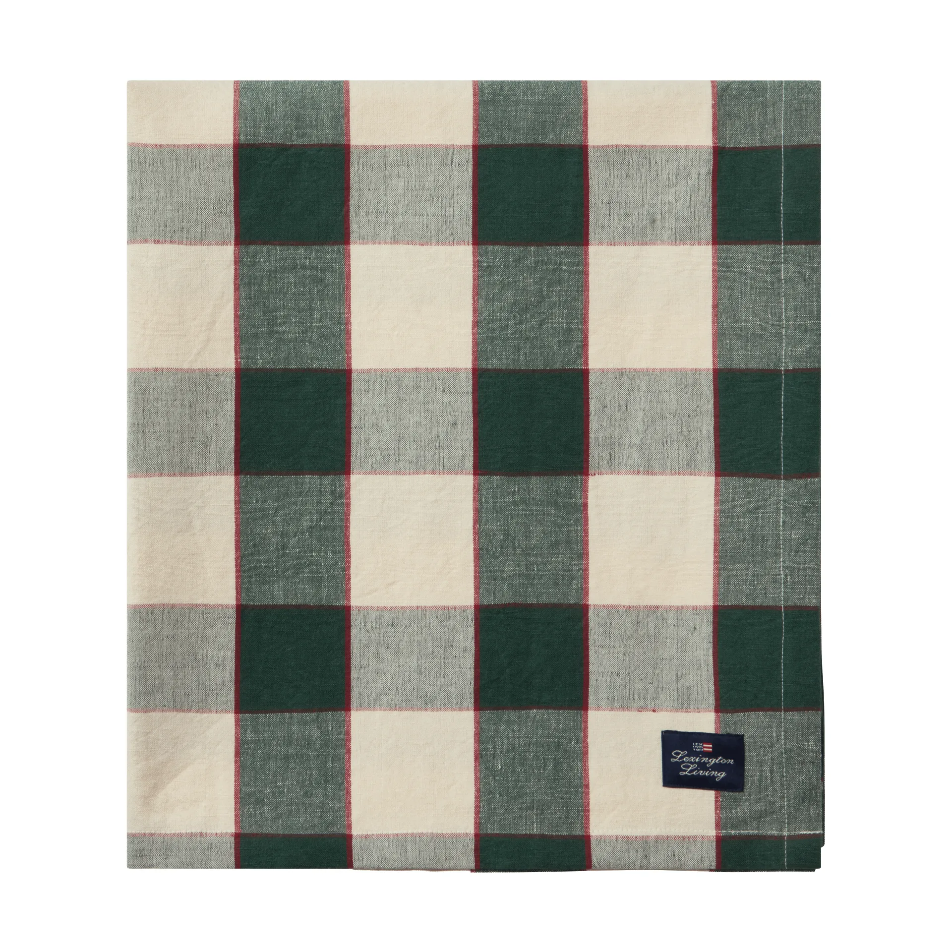 Checked Cotton Linen bordsduk 150x250 cm, Green-light beige-red Lexington