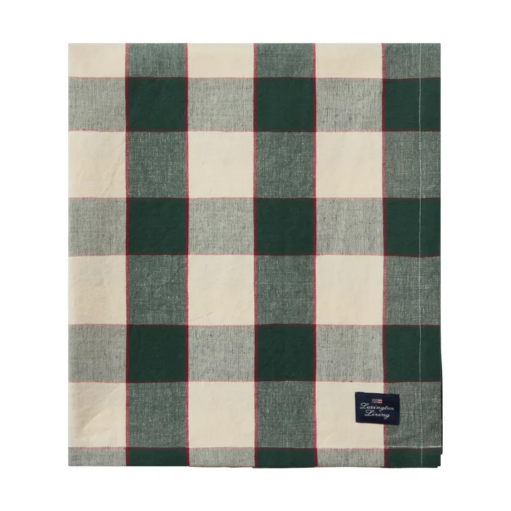 Checked Cotton Linen bordsduk 150x250 cm - Green-light beige-red - Lexington
