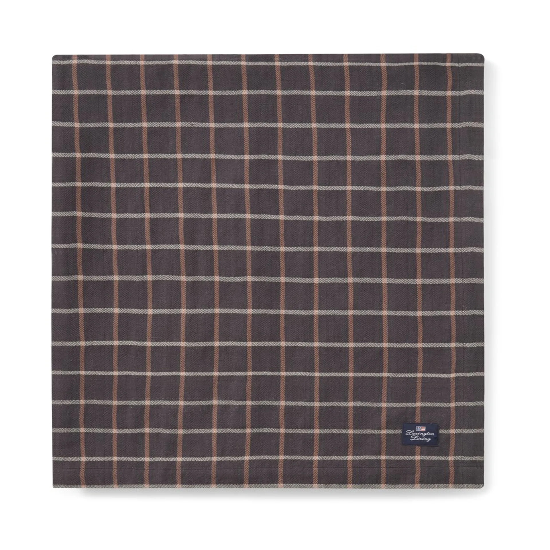 Checked Cotton Linen bordsduk 150x350 cm, Dark gray-beige Lexington