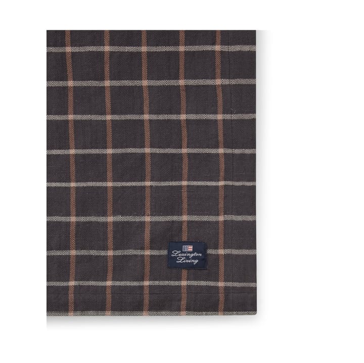 Checked Cotton Linen bordsduk 150x350 cm, Dark gray-beige Lexington