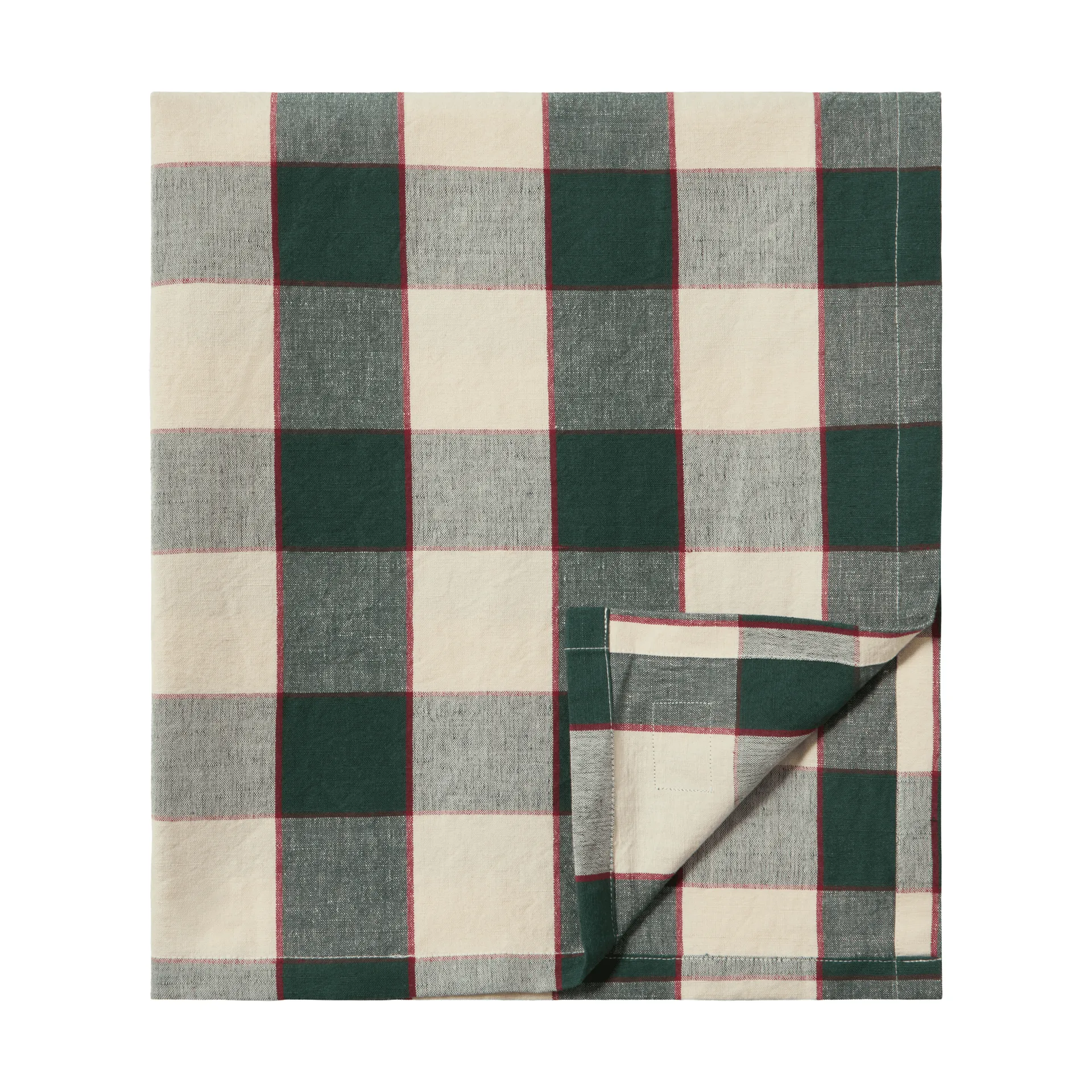 Checked Cotton Linen bordsduk 150x350 cm, Green-light beige-red Lexington