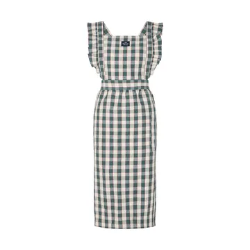 Checked cotton linen förkläde - Green-Light beige-red - Lexington