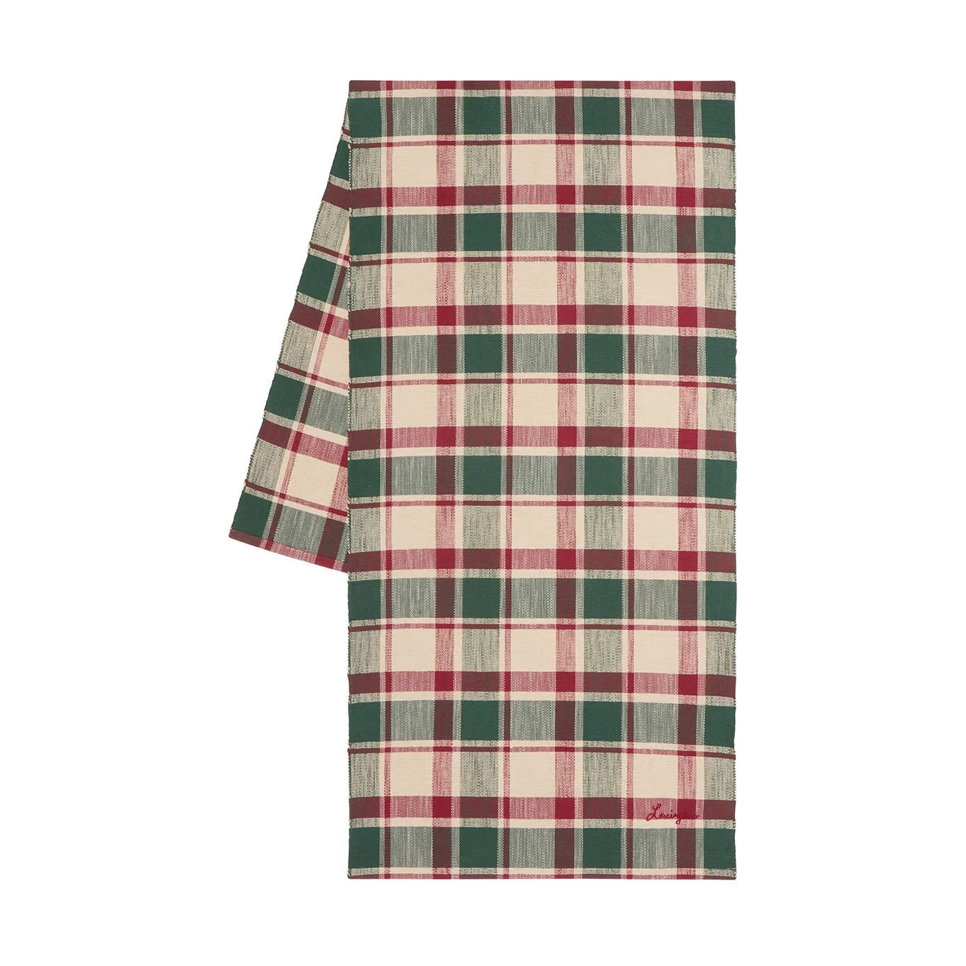 Checked ekologisk bomull löpare 50x150 cm, Green-red-beige Lexington