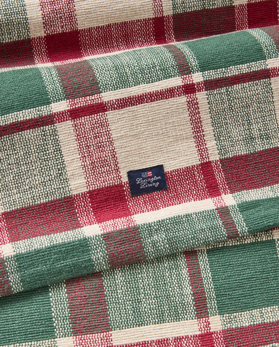 Checked ekologisk bomull löpare 50x150 cm, Green-red-beige Lexington
