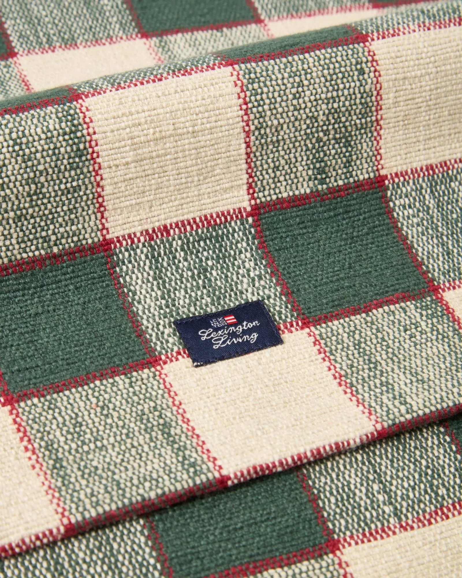Checked ekologisk bomull löpare, Green-Light beige-red, 50x150 cm Lexington