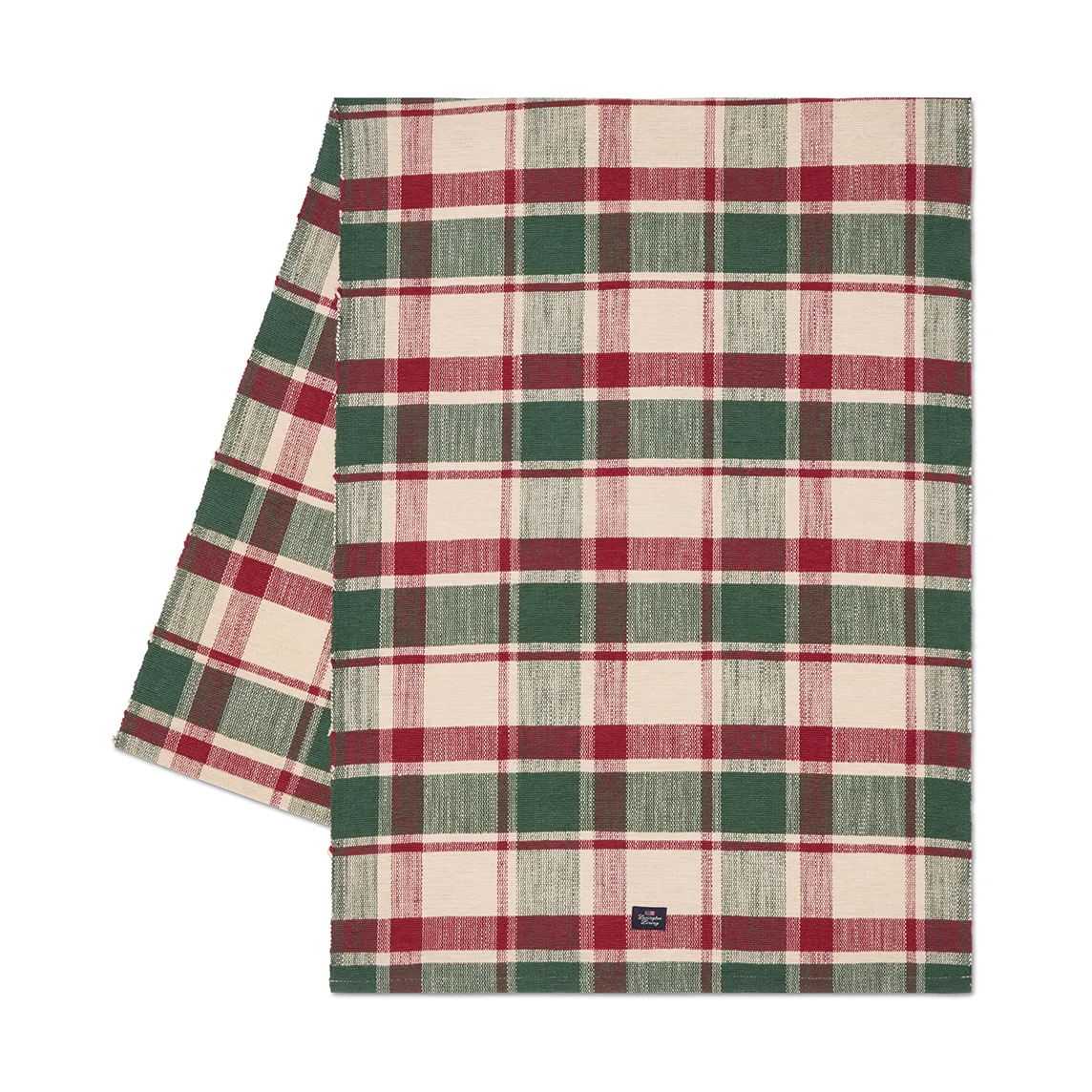 Checked ekologisk bomull löpare, Green-red-beige, 50x150 cm Lexington