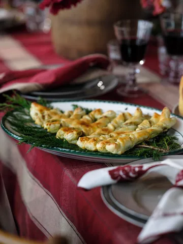 Checked linen-cotton bordsduk 150x250 cm - Röd-beige - Lexington