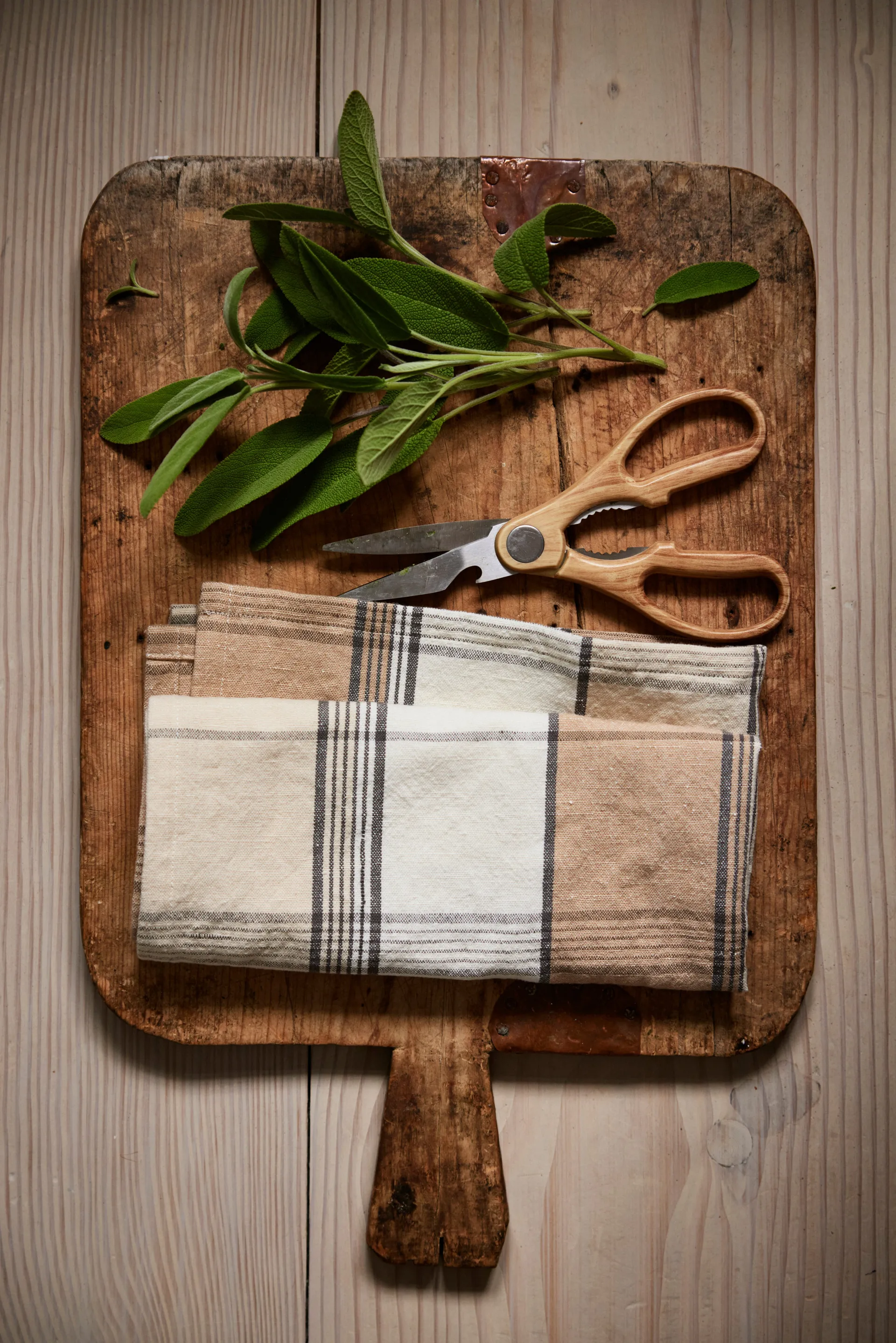 Checked Linen/Cotton kökshandduk 50x70 cm, Beige-white Lexington