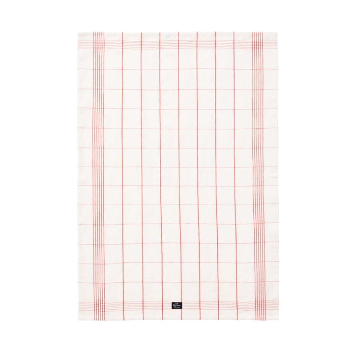 Checked Linen/Cotton kökshandduk 50x70 cm, White-red Lexington