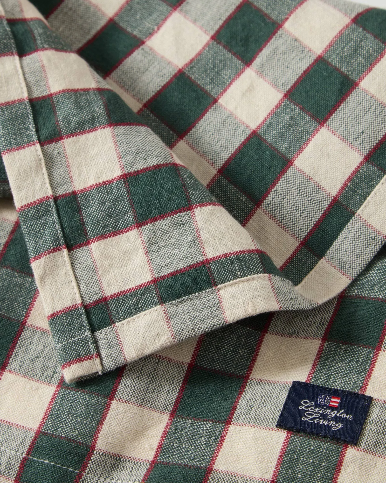 Checked Linen/Cotton tygservett 50x50 cm, Green-light beige-red Lexington