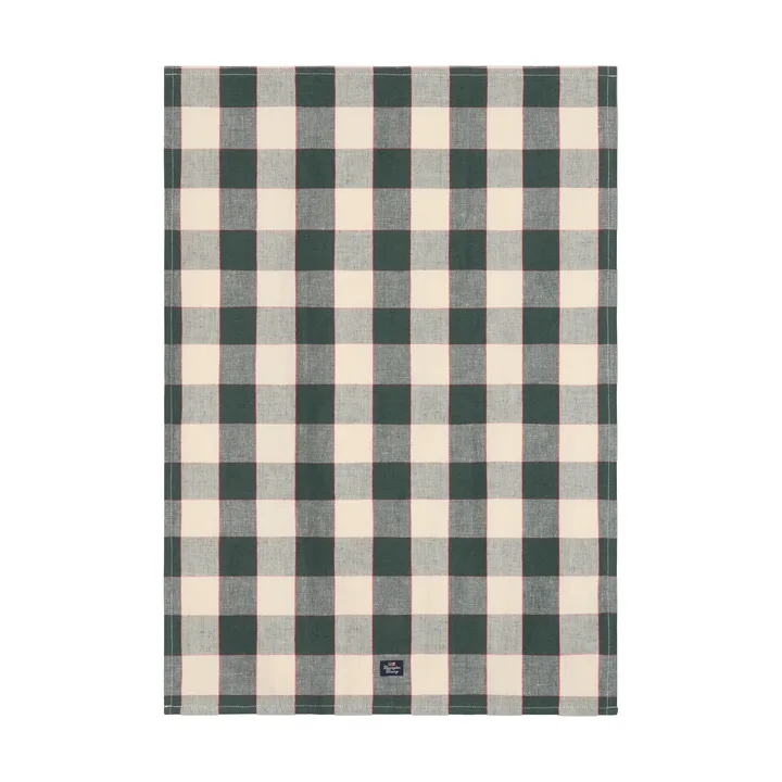 Checked linne/bomull kökshandduk 50x70 cm - Green-light beige-red - Lexington