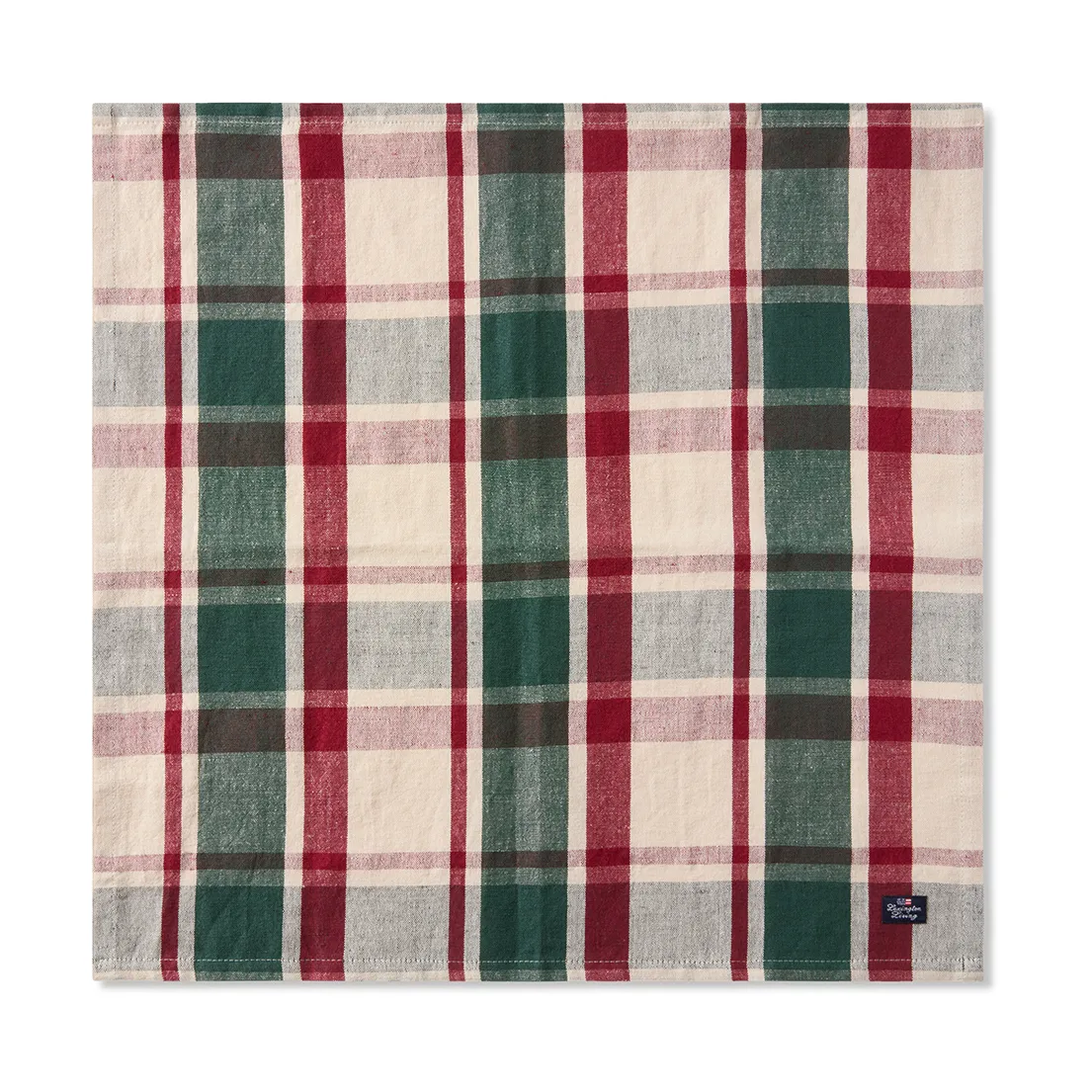 Checked linne/bomulls servett 50x50 cm, Green-red-beige Lexington