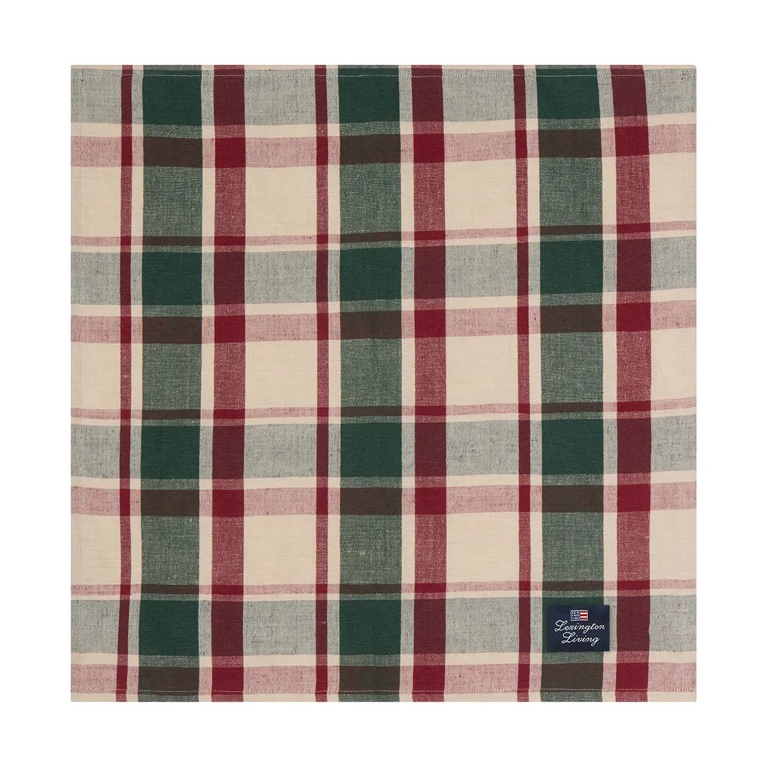 Checked linne/bomulls servett 50x50 cm, Green-red-beige Lexington