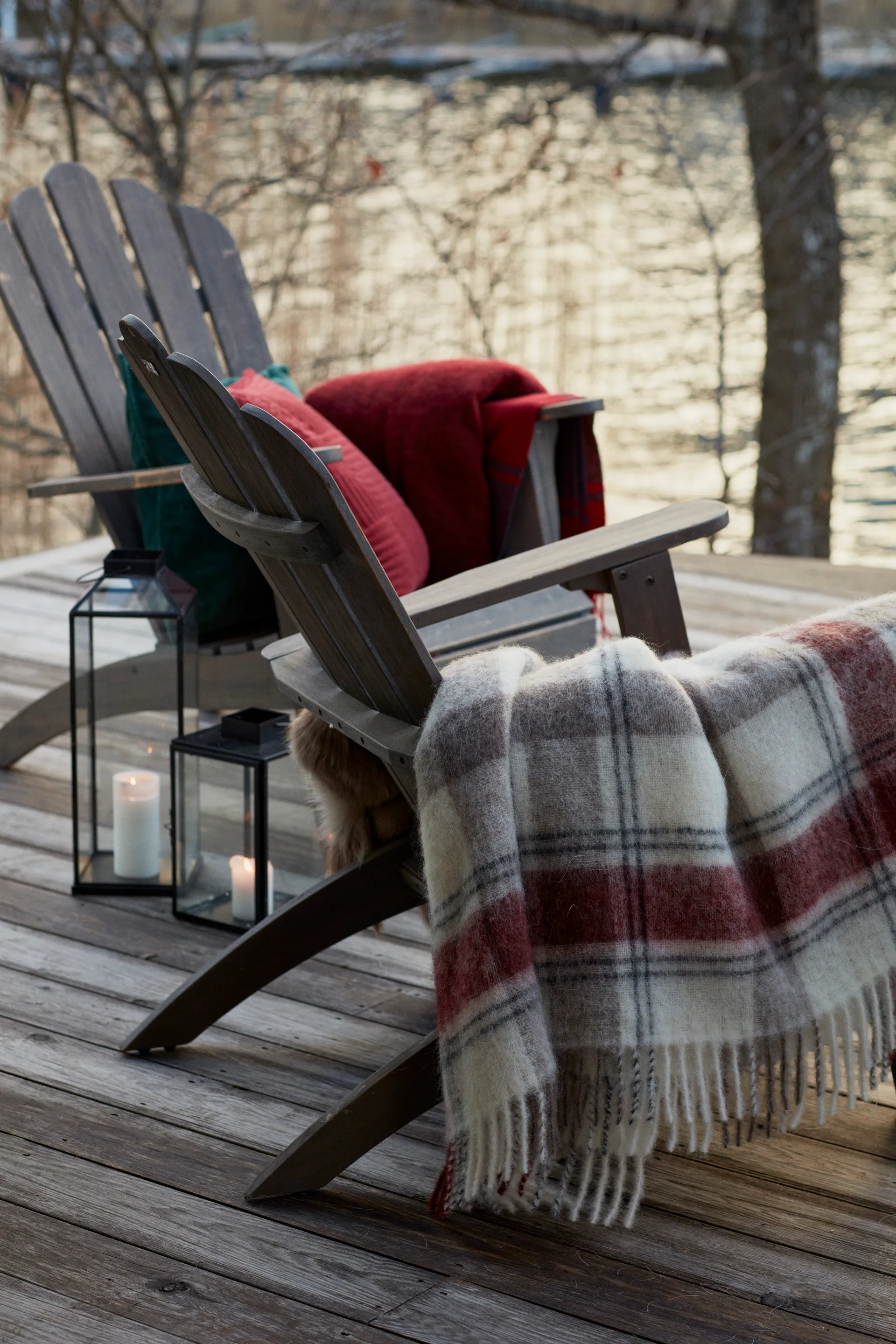 Checked Mohair Mix pläd 130x170 cm, Red-beige-white Lexington