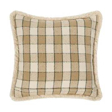 Checked organic cotton fringe kuddfodral - Beige-light beige-green - Lexington