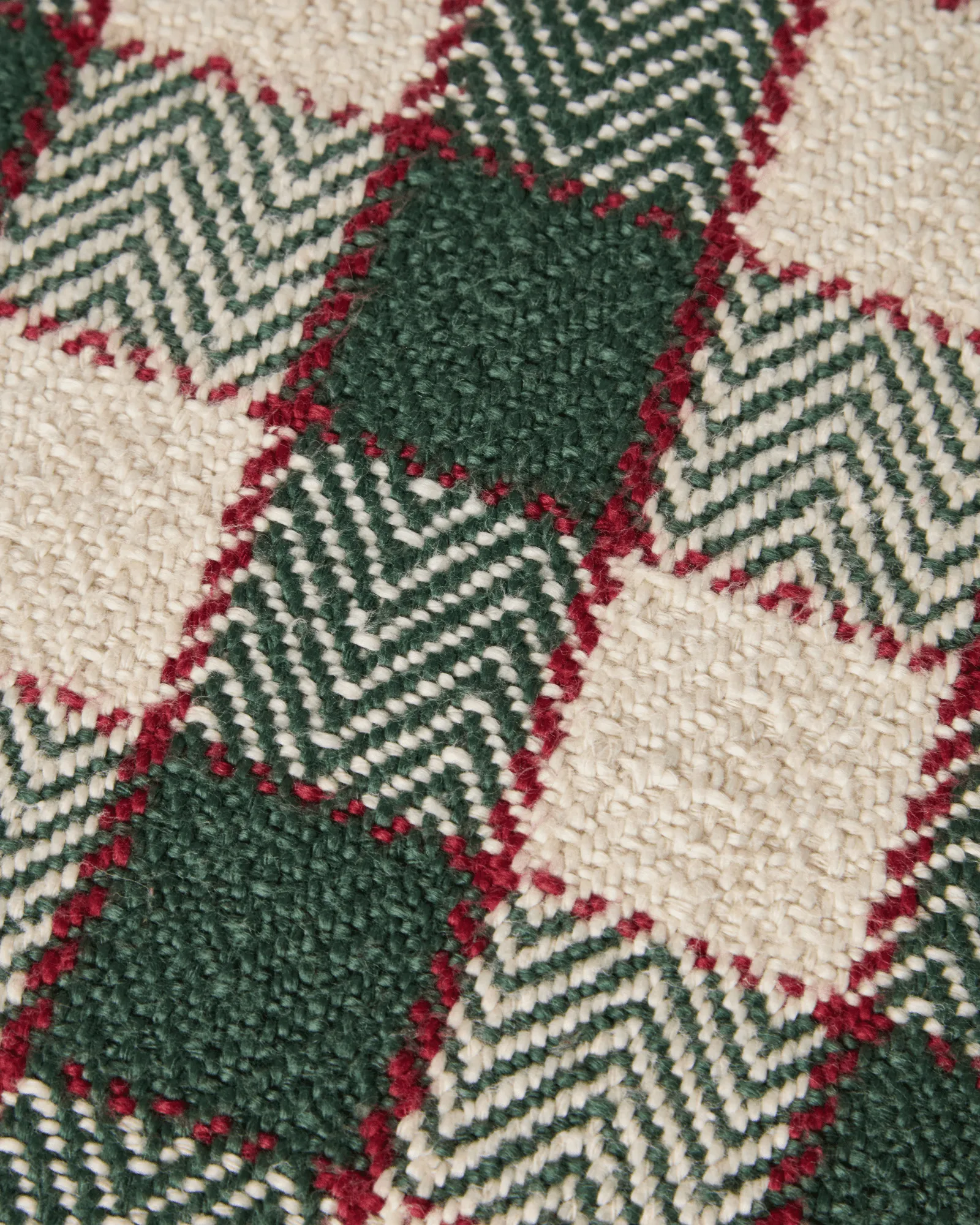 Checked organic cotton fringe kuddfodral, Green-light beige-red Lexington