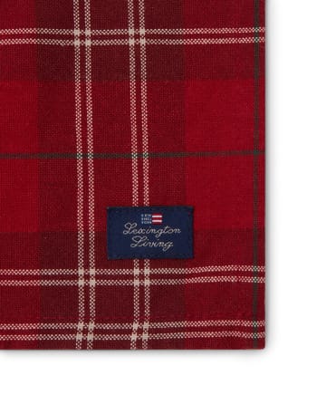 Checked Organic Cotton Oxford tygservett 50x50 cm - Red-beige-green - Lexington