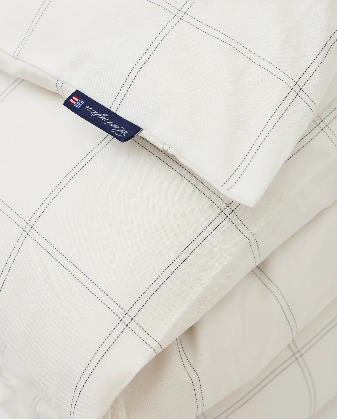 Checked påslakan bomull-lyocell 150x210 cm, Off white-dark blue Lexington