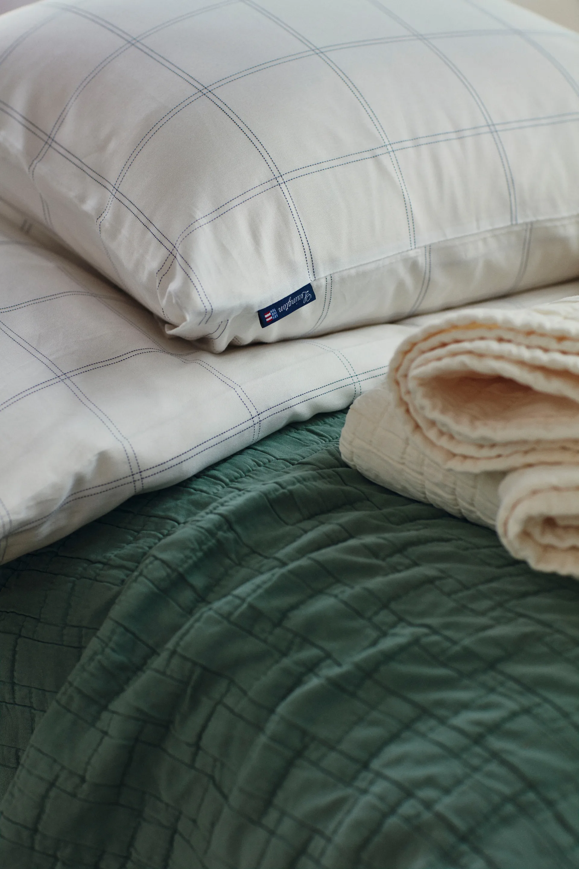 Checked påslakan bomull-lyocell 150x210 cm, Off white-dark blue Lexington