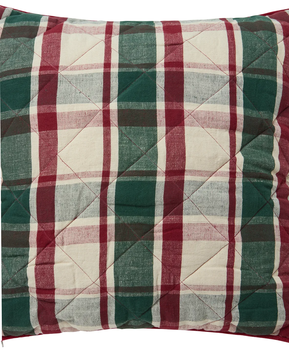 Checked quiltad linne/bomull kuddfodral 50x50 cm, Green-red-beige Lexington