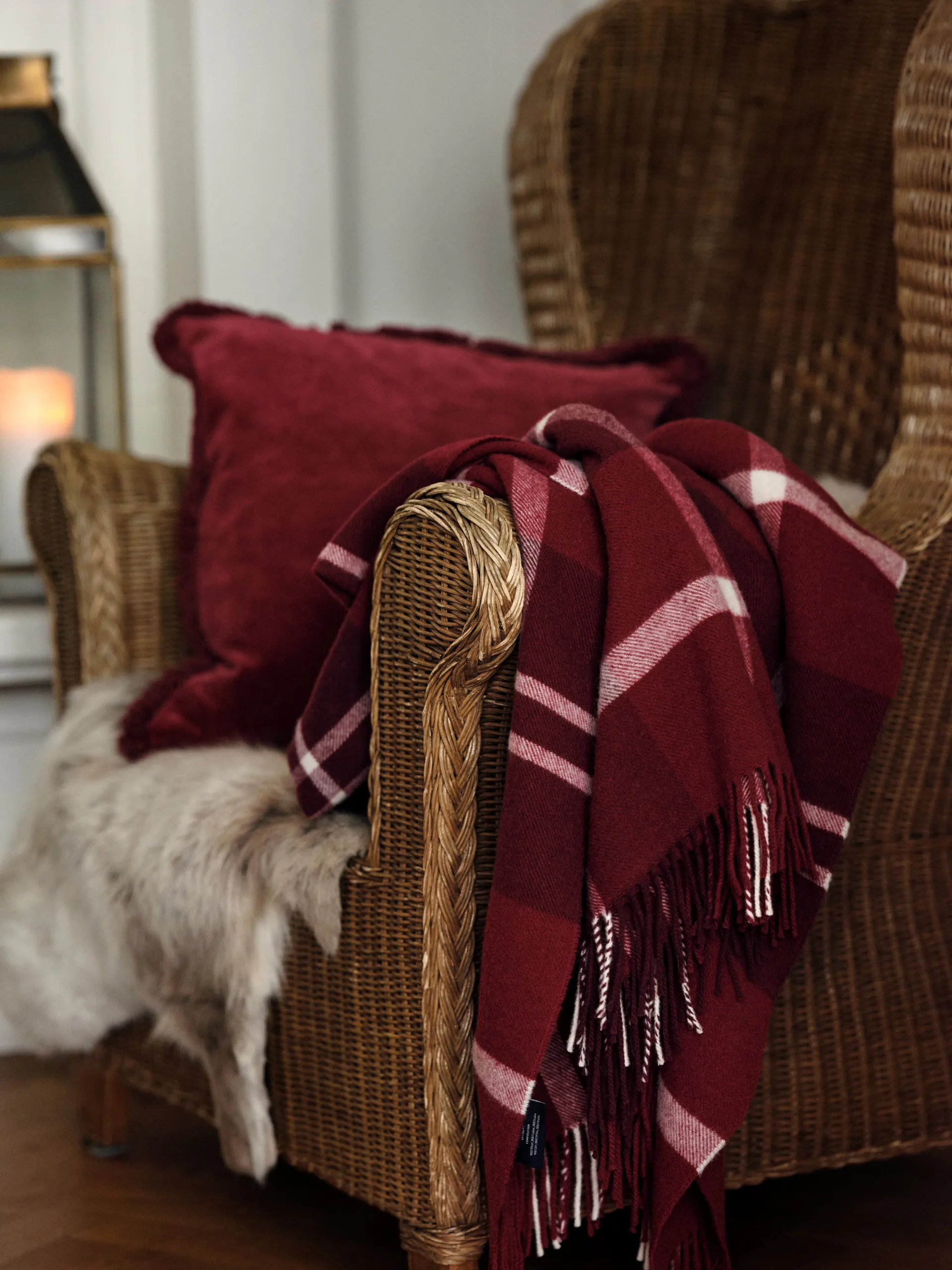 Checked Recycled pläd 130x170 cm, Röd-vit Lexington