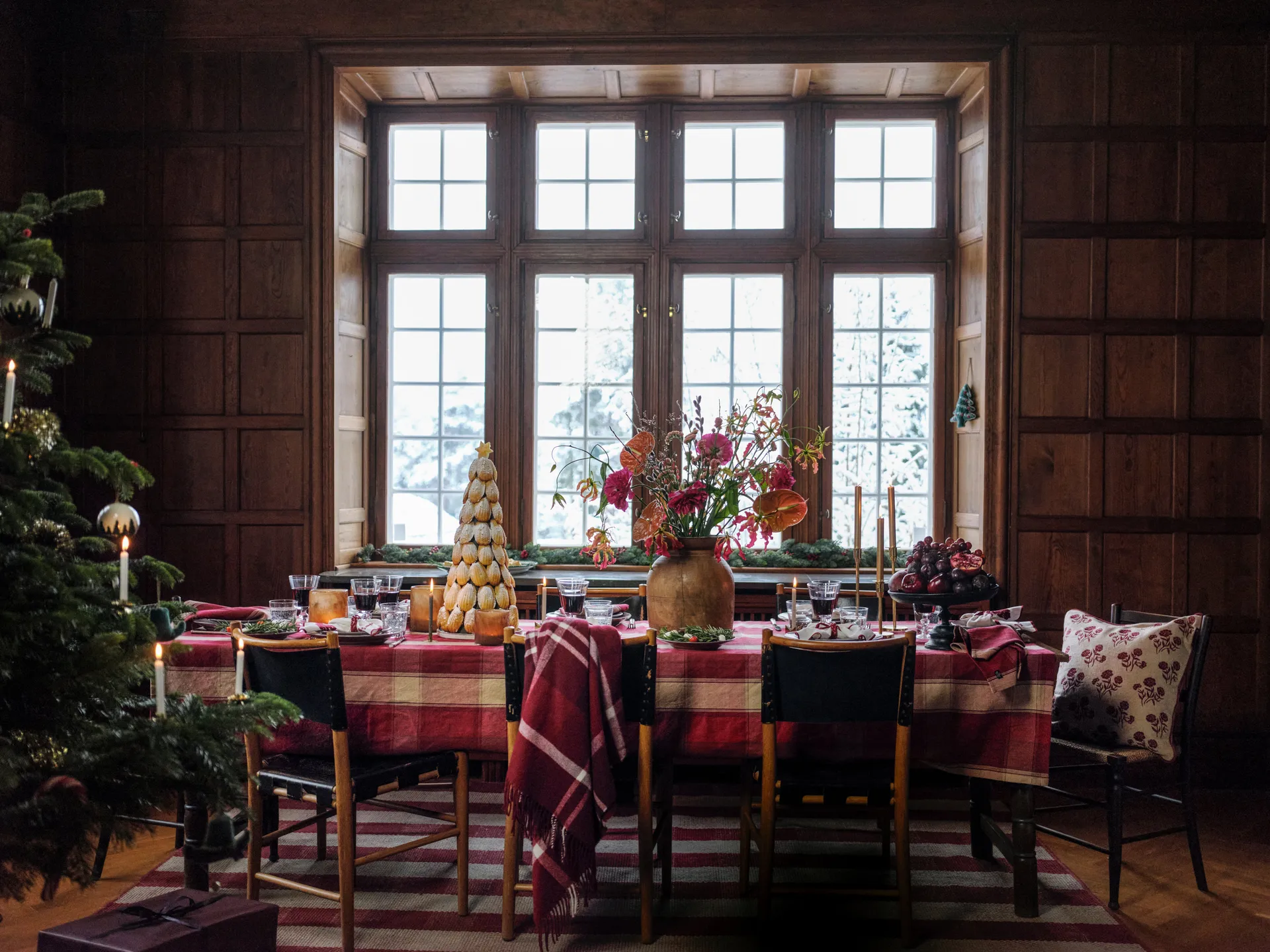 Checked Recycled pläd 130x170 cm, Röd-vit Lexington