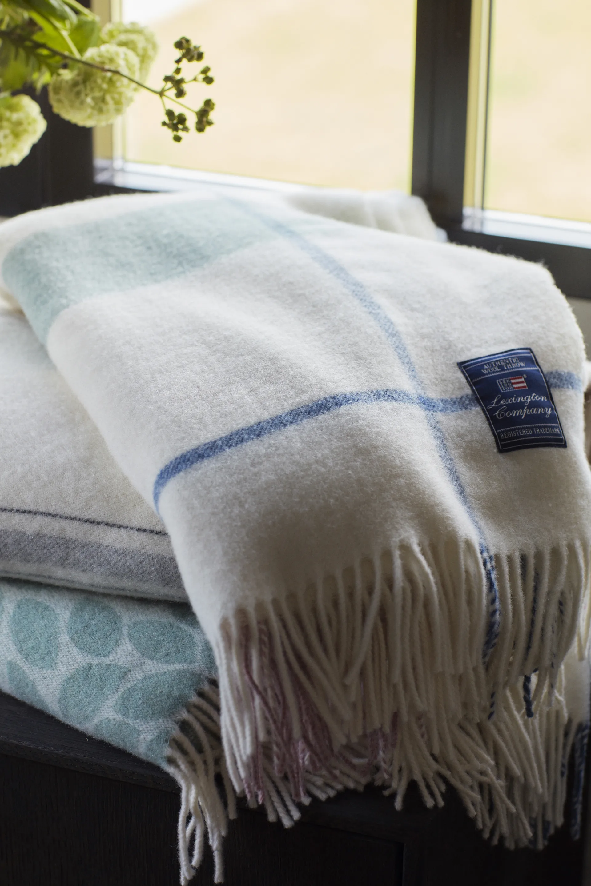 Checked Recycled ullpläd 130x170 cm, Offwhite-grön-rosa Lexington