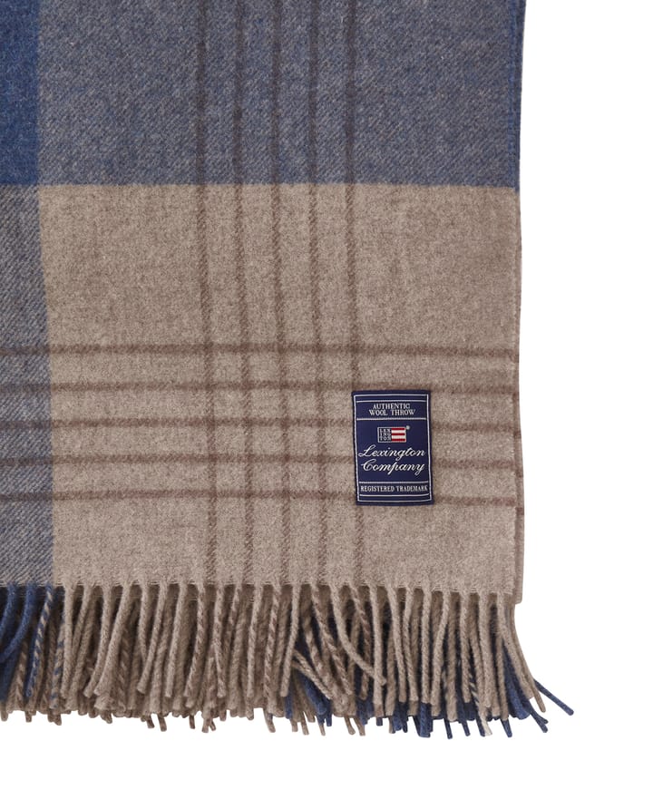 Checked Recycled Wool pläd 130x170 cm, Denim blue-beige Lexington