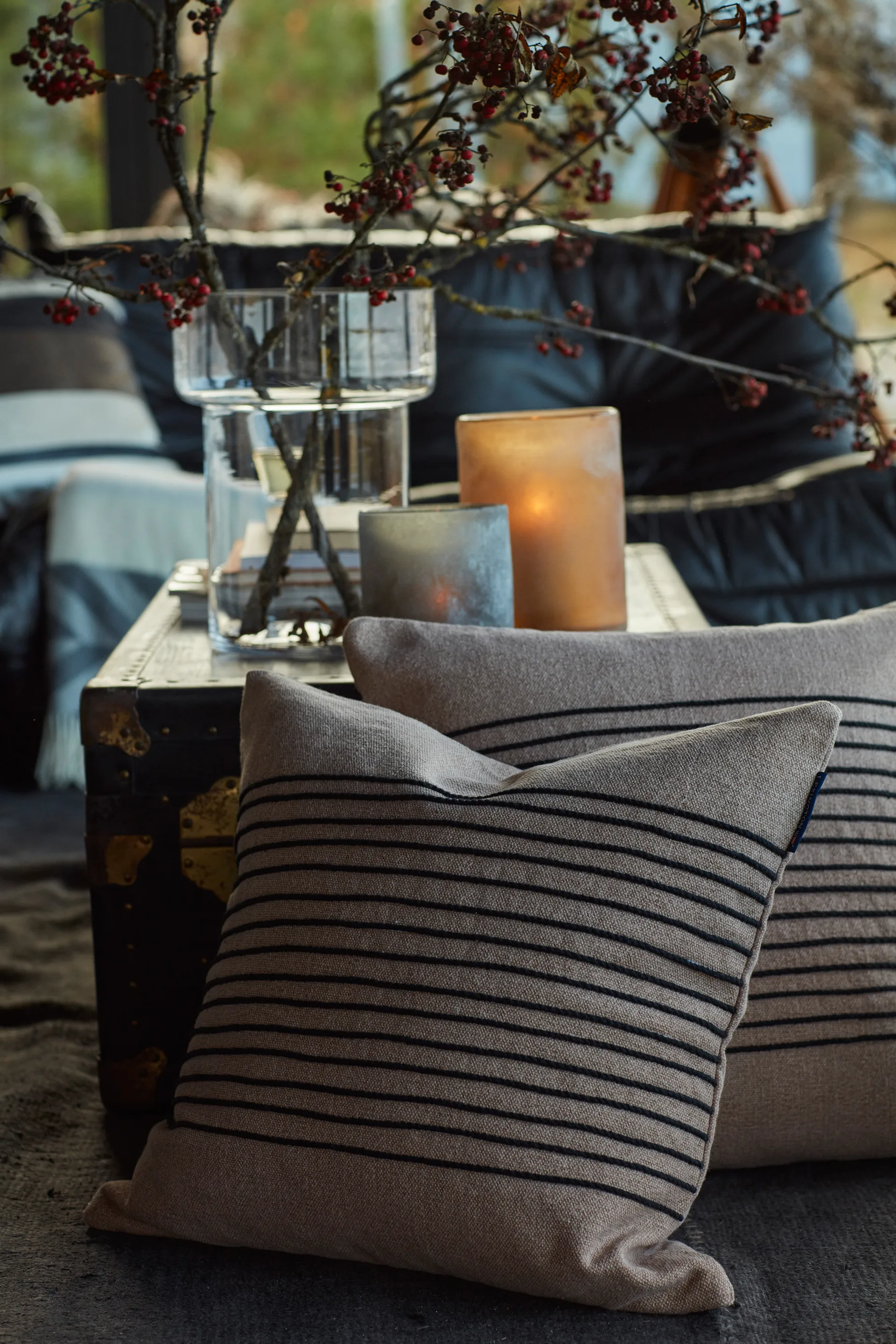 Deco Striped Cotton Canvas kuddfodral 50x50 cm, Beige-gray Lexington