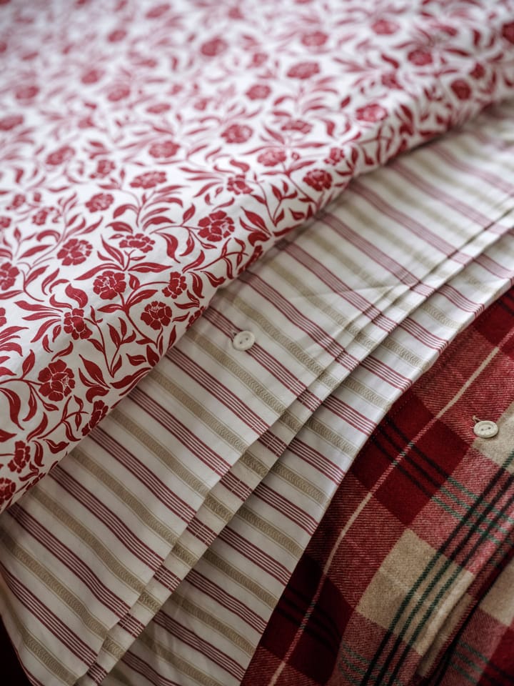 Dobby striped cotton poplin bäddset, Röd-beige-vit Lexington