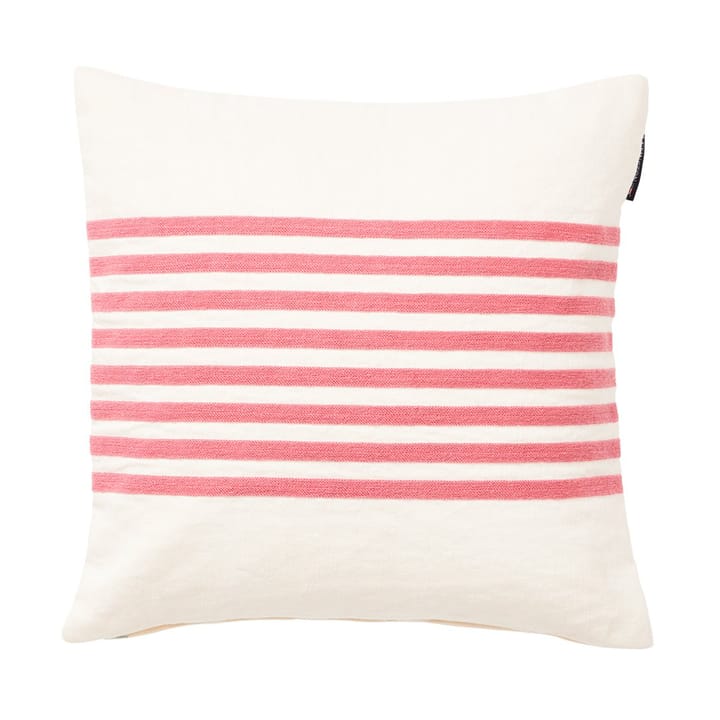 Emboidery Striped Linen/Cotton kuddfodral 50x50 cm - Off White-red - Lexington