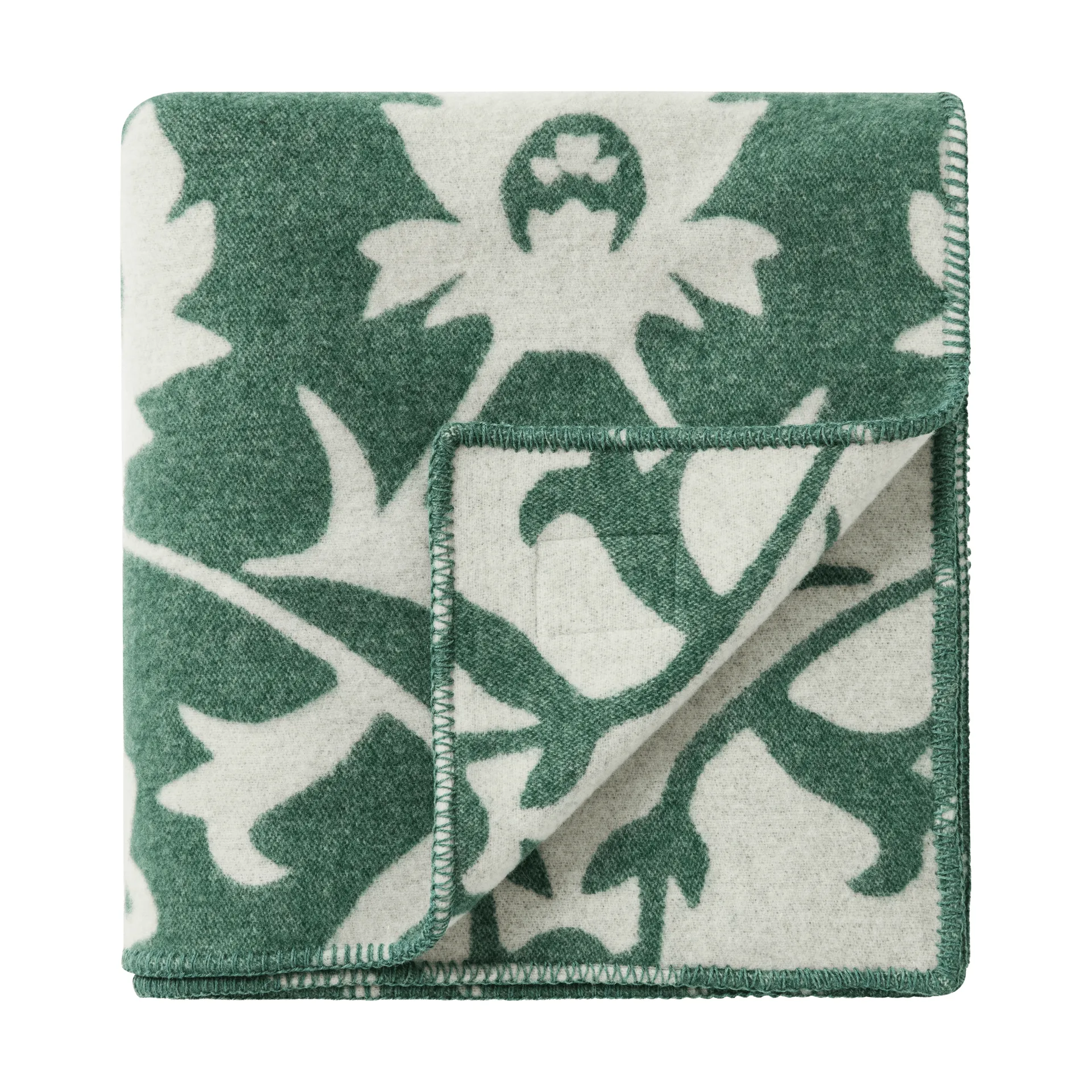 Flower jacquardvävd ullfilt, Green-Light beige Lexington