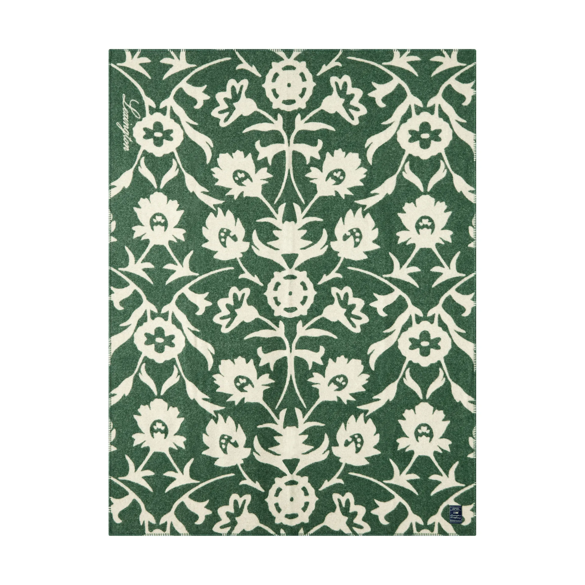 Flower jacquardvävd ullfilt, Green-Light beige Lexington