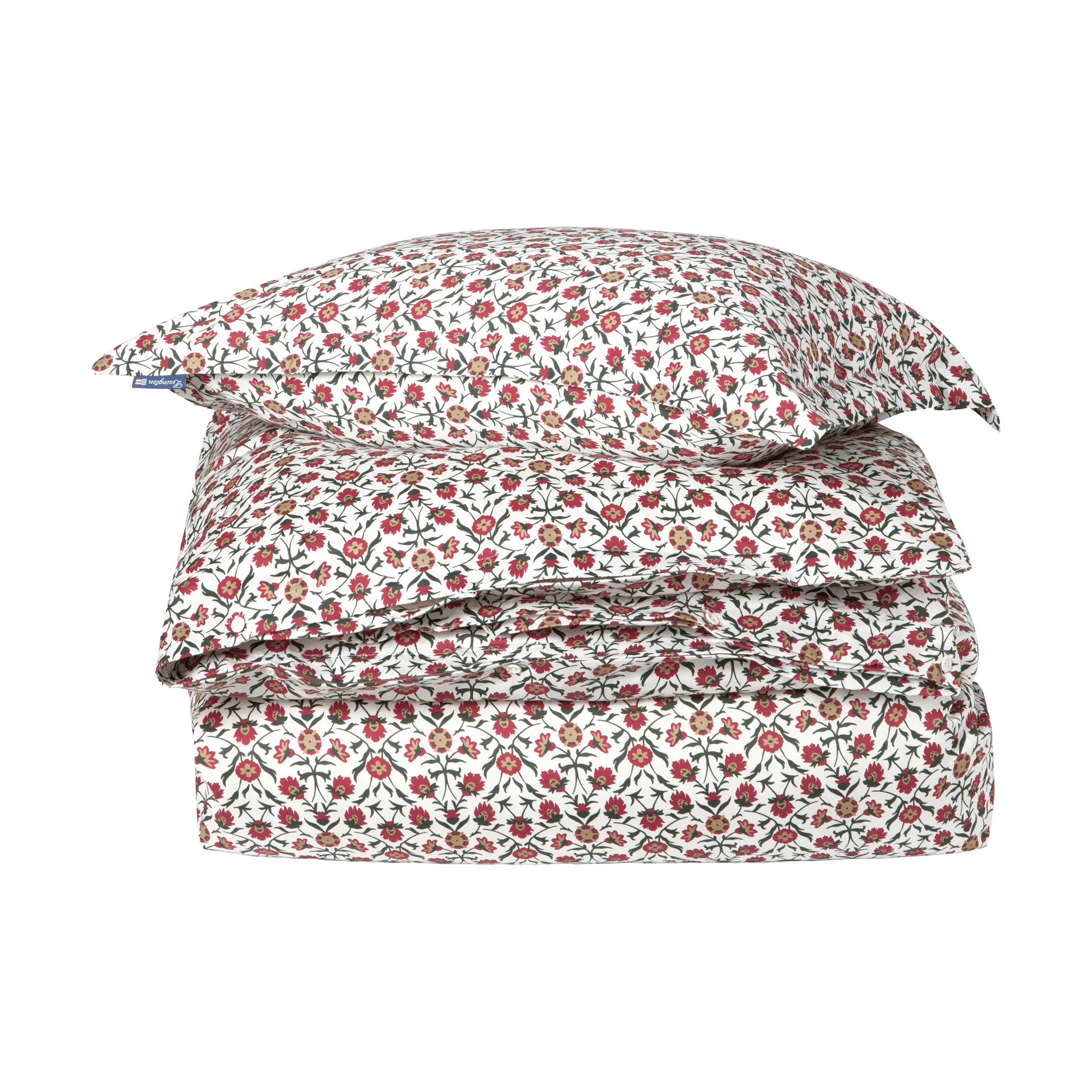 Flower printed cotton sateen bäddset, White-red-green-beige, 2 st 50x60 cm/1 st 220x220 cm Lexington