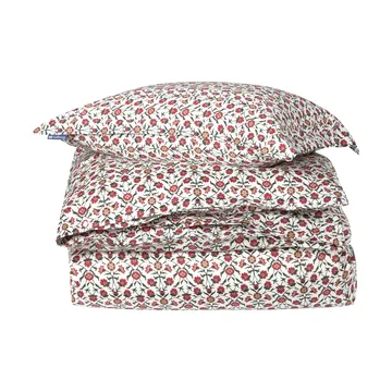 Flower printed cotton sateen bäddset - White-red-green-beige, 50x60 cm/150x210 cm - Lexington