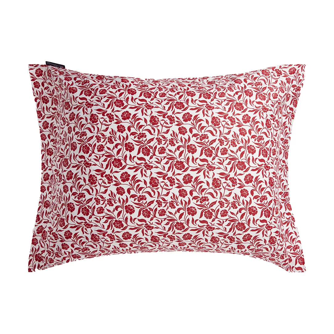Flower printed cotton sateen örngott 50x60 cm, Vit-röd Lexington