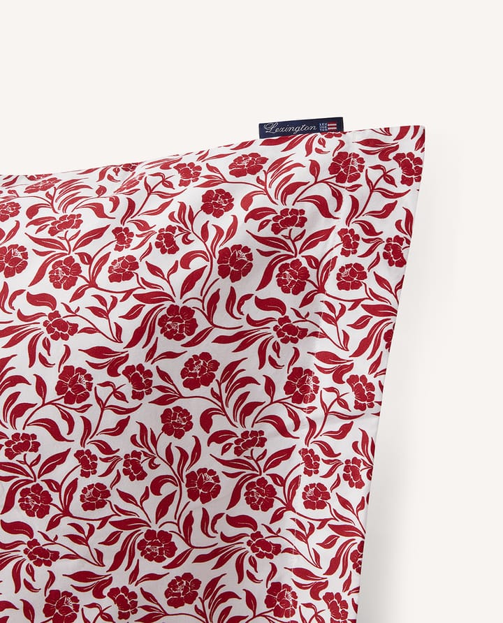 Flower printed cotton sateen örngott 50x60 cm, Vit-röd Lexington