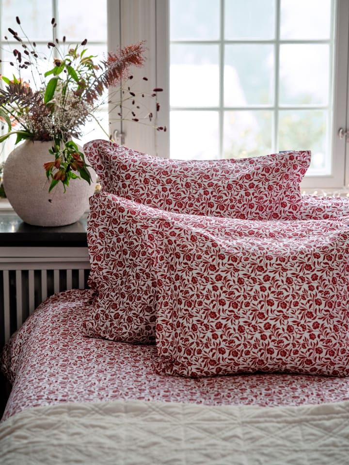 Flower printed cotton sateen örngott 50x60 cm, Vit-röd Lexington