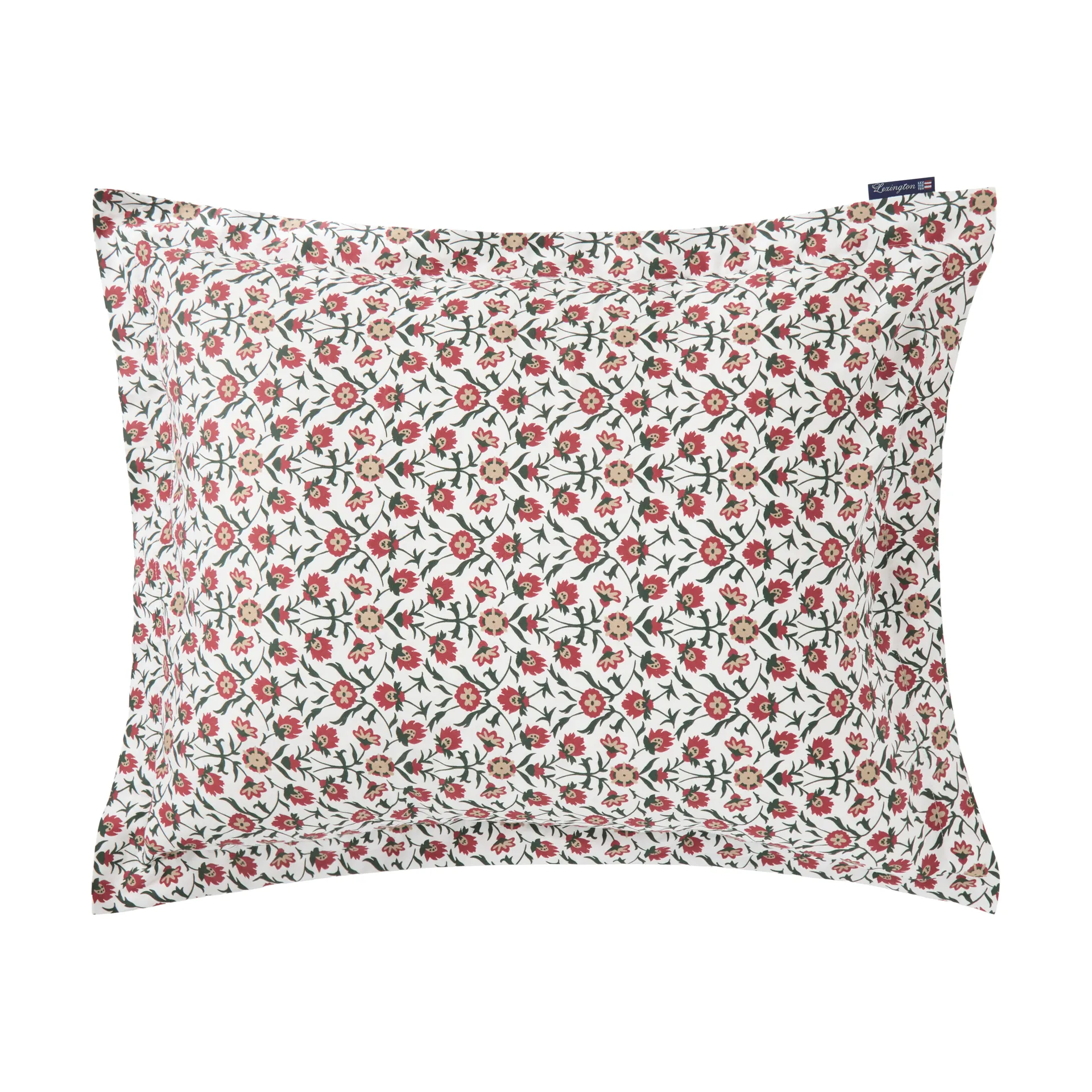 Flower printed cotton sateen örngott 50x60 cm, White-red-green-beige Lexington