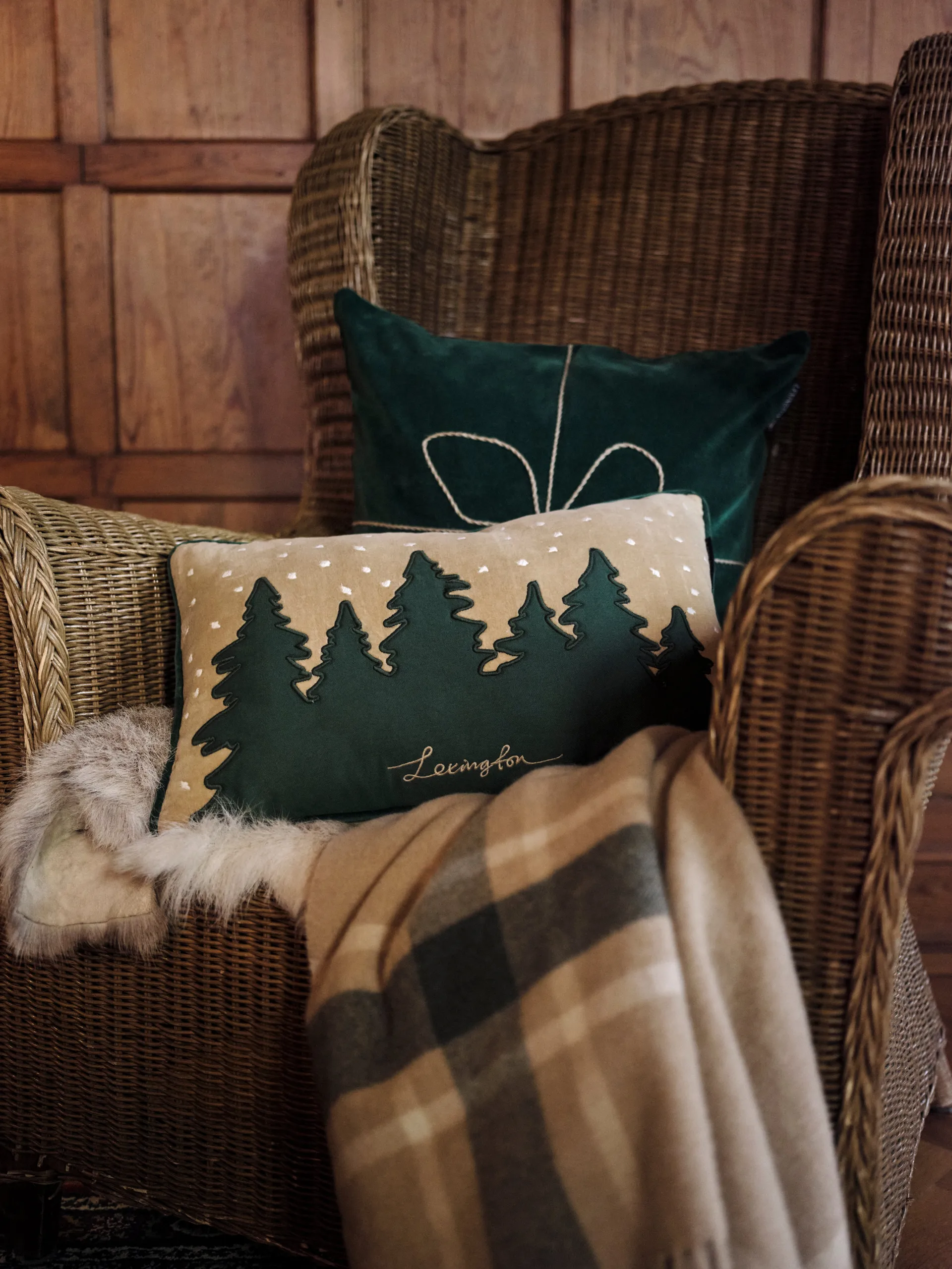 Frame checked recycled pläd 130x170 cm, Beige-grön Lexington