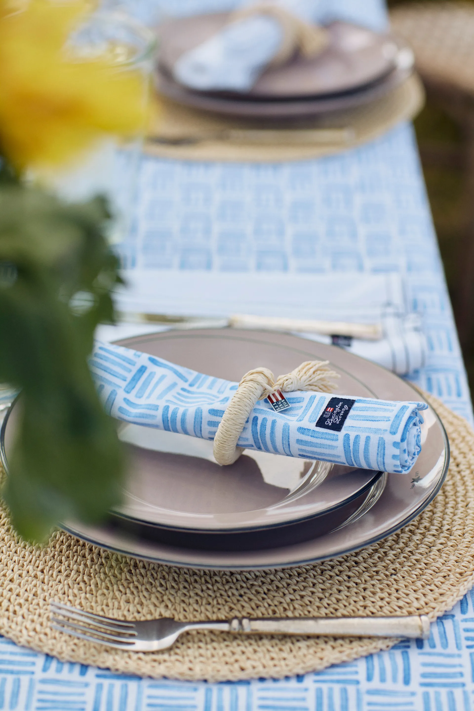 Graphic Printed Cotton servett 50x50 cm, Blue-White Lexington