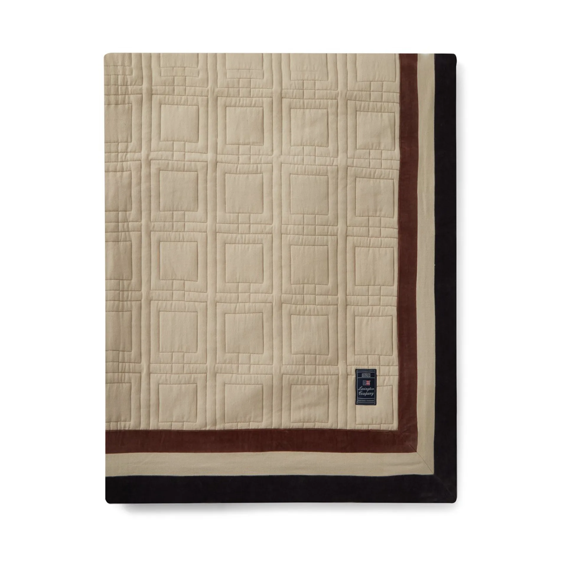 Graphic Quilted Organic Cotton överkast 240x260 cm, Light beige-brown-dark gray Lexington