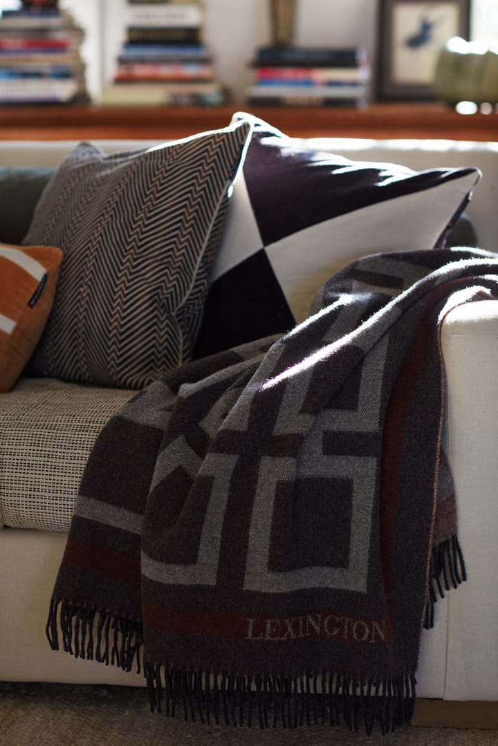 Graphic Recycled Wool pläd 130x170 cm, Dark gray-white-brown Lexington