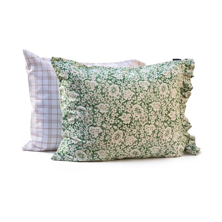 Green Floral Printed Cotton Sateen bäddset, 50x60 cm, 220x220 cm Lexington