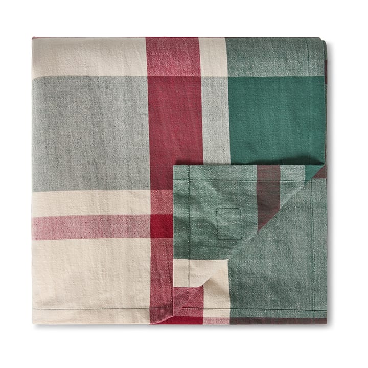 Grön-röd Checked linne/bomulls bordsduk, 150x250 cm Lexington