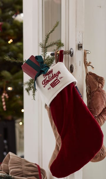 Happy Holidays Organic Cotton Velvet julstrumpa - Red-white - Lexington