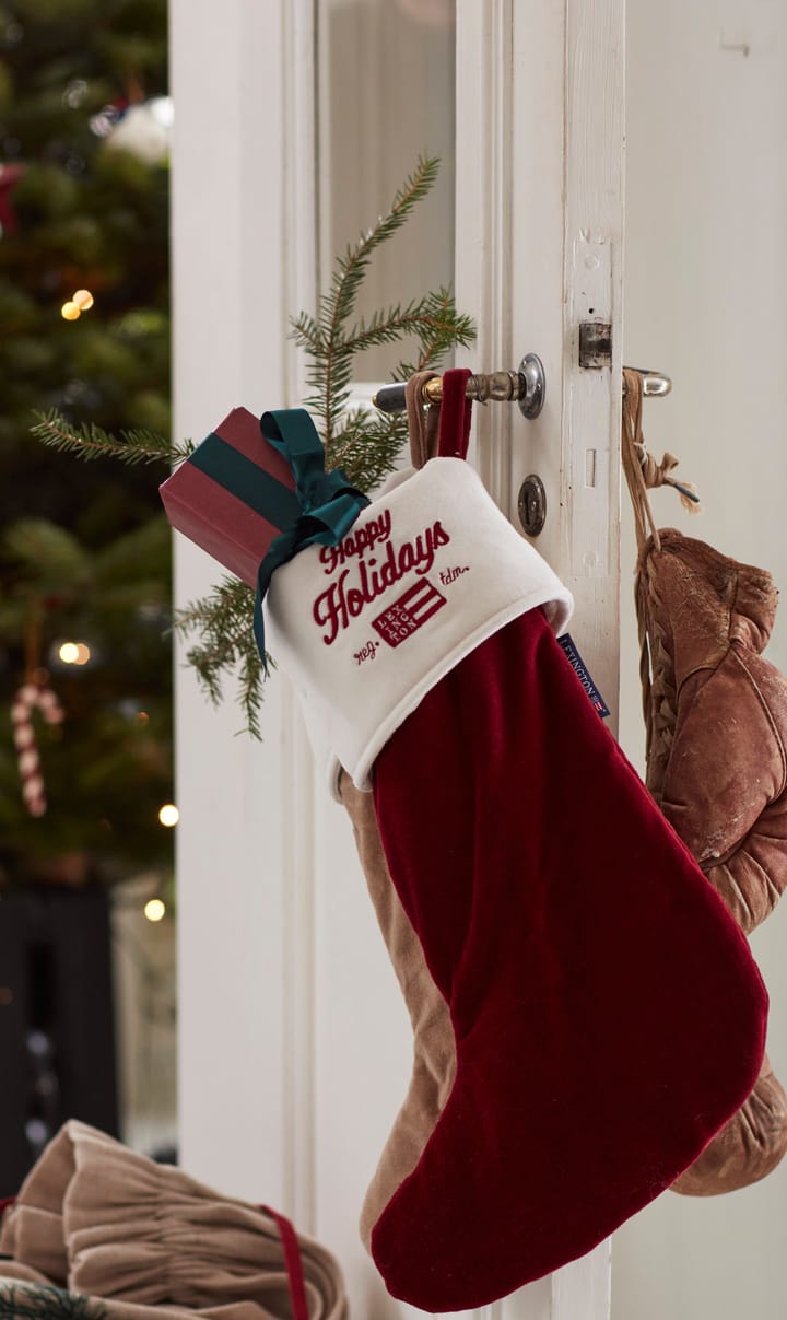 Happy Holidays Organic Cotton Velvet julstrumpa, Red-white Lexington
